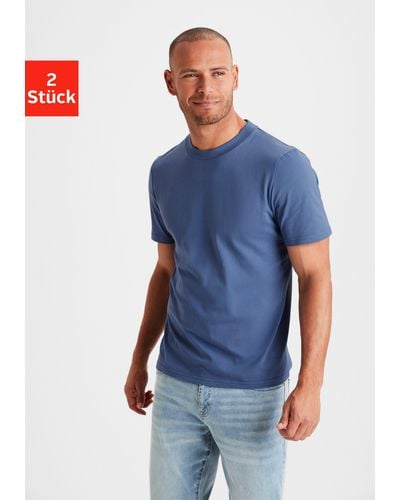 Kangaroos T-Shirt (2er-Pack) Freizeitshirt mit Kurzarm, Rundhals aus reine Baumwolle - Blau