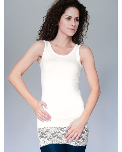 Lilitime Longtop Langes Top Shirt mit Spitzenbordüre am Saum BS423 - Weiß