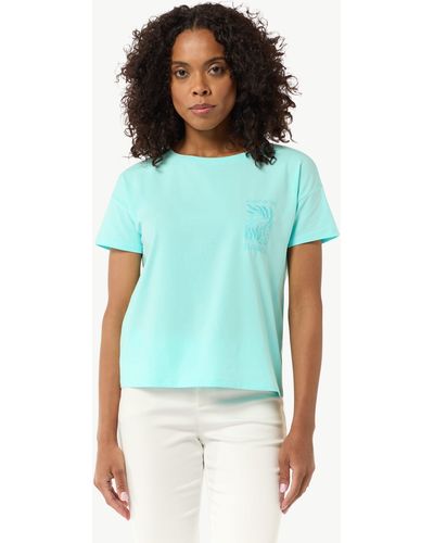Comma, Kurzarmshirt T-Shirt aus Modalmix Stickerei - Blau