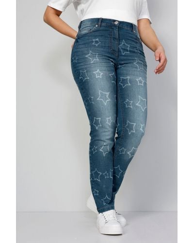 MIAMODA Regular-- Jeans Slim Fit Sterne 5-Pocket - Blau
