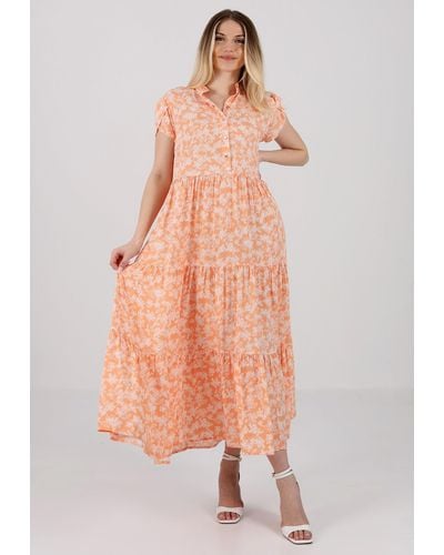 YC Fashion & Style Sommerkleid Boho-Maxikleid aus Reiner Viskose – Sommerliche Eleganz mit Volant - Orange