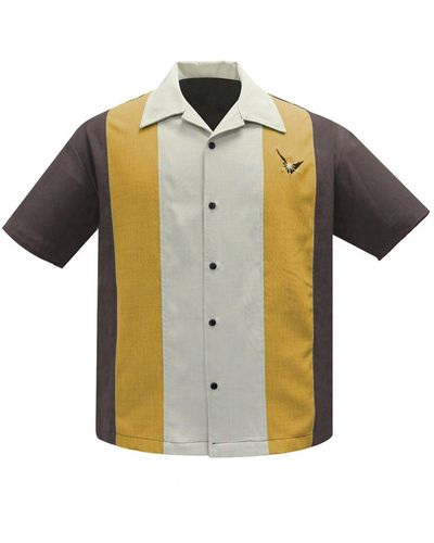 steady clothing Kurzarmhemd Atomic Men Coffee Mustard Stone Retro Vintage Bowling Shirt - Mehrfarbig