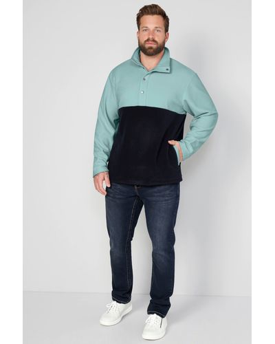 Boston Park Sweatshirt Fleece-Troyer zweifarbig Stehkragen - Blau