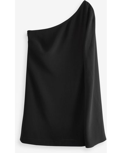 Next One-Shoulder-Kleid Einschulteriges Minikleid mit Cape-Ärmeln (1-tlg) - Schwarz