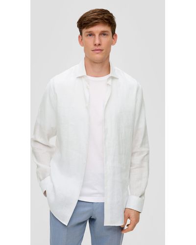 S.oliver Langarmhemd Regular: Anzugshemd aus Leinen - Weiß