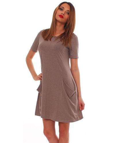 Mississhop A-Linien- Kleid Longshirt Pulli Tunika Minikleid mit Taschen 6514 - Braun