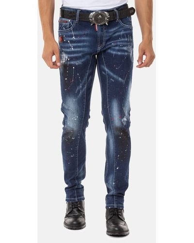 Cipo & Baxx Straight-Jeans in coolem Look - Blau