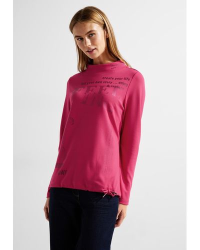 Cecil T-Shirt mit Stehkragen - Pink