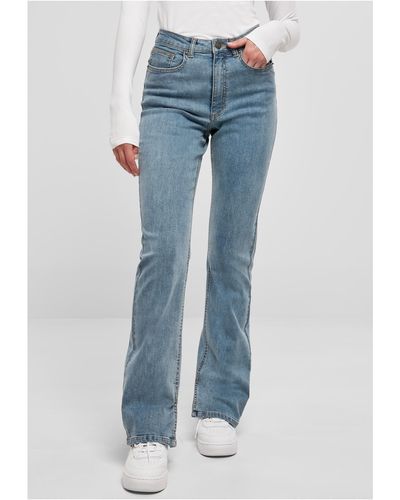 Urban Classics Funktionshose Ladies Highwaist Straight Slit Denim Pants Jeans - Blau