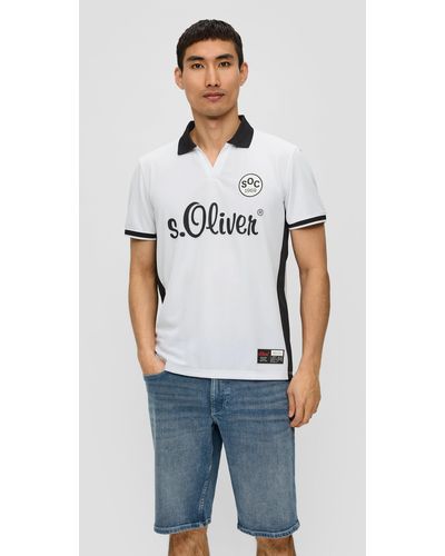 S.oliver Kurzarmshirt Poloshirt mit EM-Print Logo - Weiß