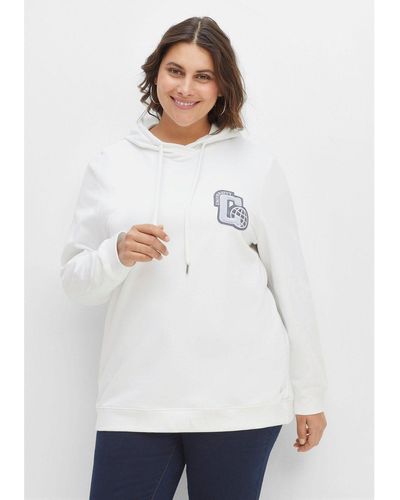 Sheego Sweatshirt Große Größen mit Kapuze und College-Applikation - Weiß