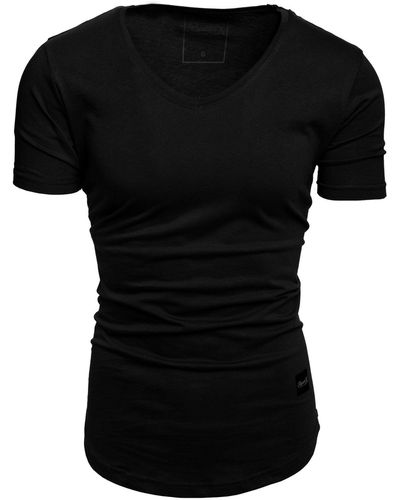 REPUBLIX T- BRANDON Oversize Basic Shirt mit V-Ausschnitt - Schwarz