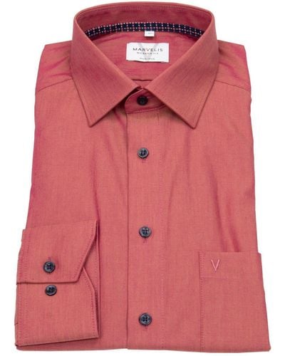 Marvelis Langarmhemd Modern Fit leicht tailliert bügelfrei Kentkragen - Pink