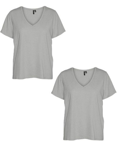 Vero Moda T-Shirt 2er-Set Basic V-Ausschnitt Top (2-tlg) 7495 in Grau