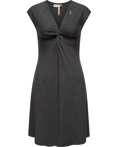 Ragwear Jerseykleid Comfrey Solid stylisches Sommerkleid mit tiefem V-Ausschnitt - Schwarz