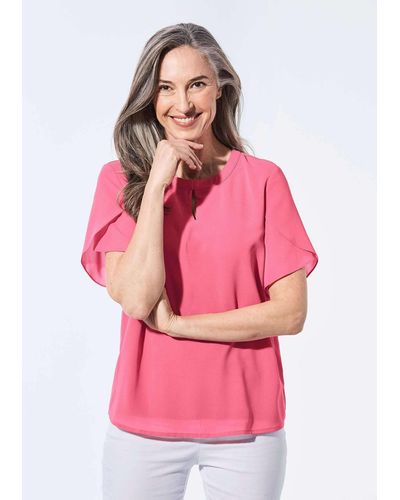 Goldner Kurzarmbluse Kurzgröße: Bluse mit aufregender Ärmellösung - Pink