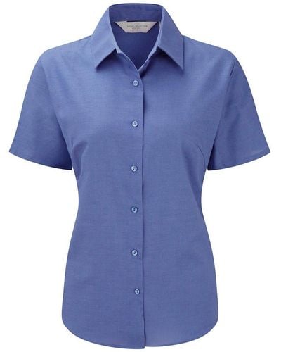 Russell Hemdbluse Russel Business Oberteil Bluse T-Shirt kurzarm - Blau