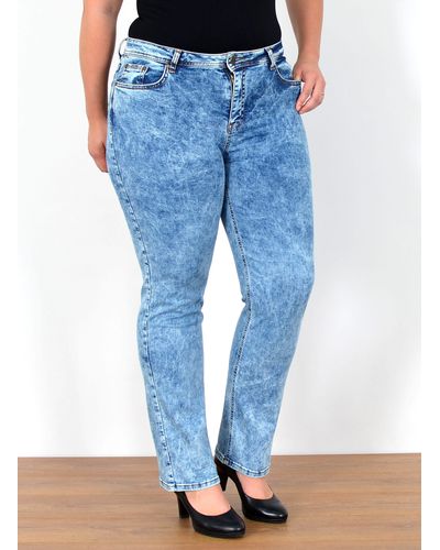 ESRA FG2 High Waist Jeans Straight Hose Stretch bis Übergröße Plus Size - Blau