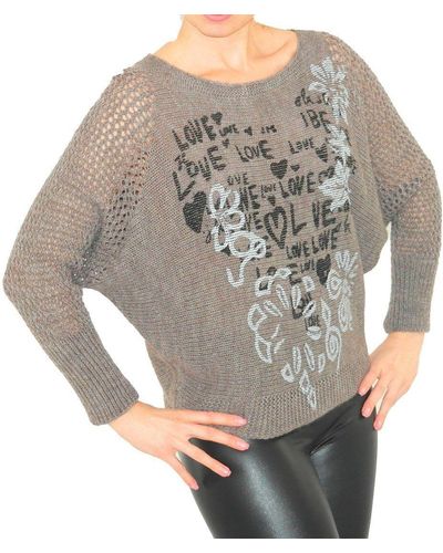YESET Longpullover Pullover Strick Pulli Love-Blumen Top-Netz leicht Wolle - Grau