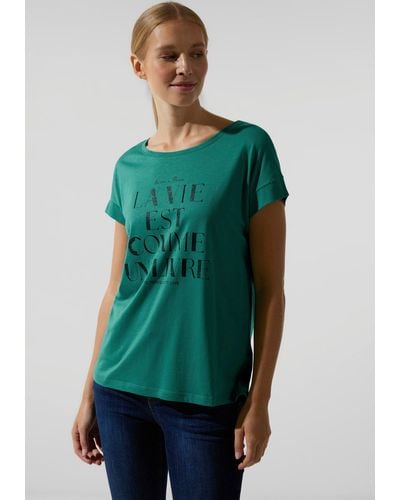 Street One Shirttop mit schimmerndem Frontprint - Grün