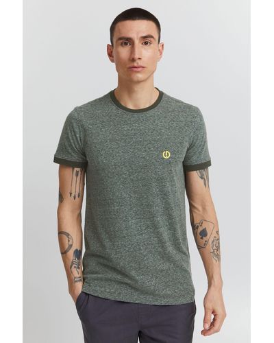 Solid T-Shirt SDBennTee Kurzarmshirt mit farblich abgesetztem Kragen und Ärmelsaum. - Grün