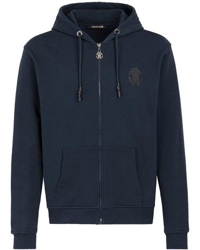 Roberto Cavalli RC MONOGRAM-PRINT ZIP HOODIE HERREN BLAU