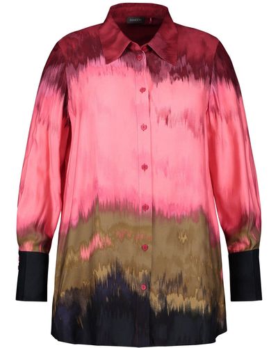 Samoon Klassische Bluse Hemdbluse mit Aquarell-Print - Pink