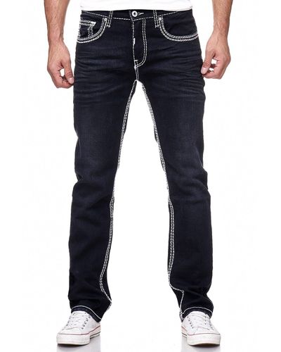 Rusty Neal Straight-Jeans LEVIN 7 mit trendigen Kontrastnähten - Blau
