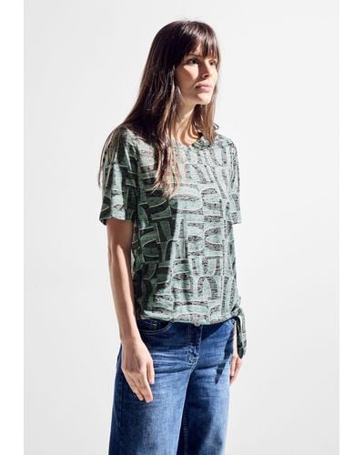 Cecil T-Shirt mit Knotendetail am Saum - Grün