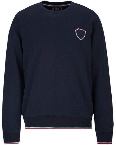 19V69 Italia by Versace Sweatshirt SAMU Basic Rundhalspullover mit Sreifenbündchen (S-3XL) - Blau
