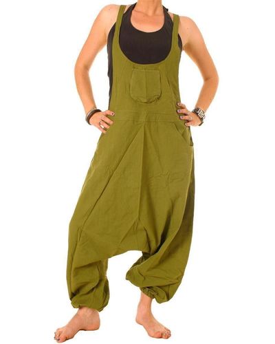 Vishes Latzhose Sommer Hose Haremshose Overall Baumwolle bequem zu tragen - Grün