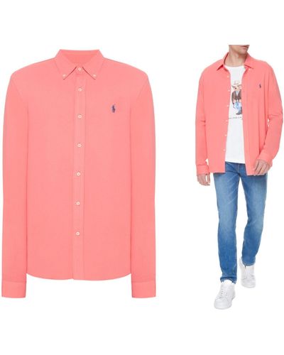 Ralph Lauren Langarmhemd POLO Mens Shirt Hemd Button Down Light Pique Heritage Col - Pink