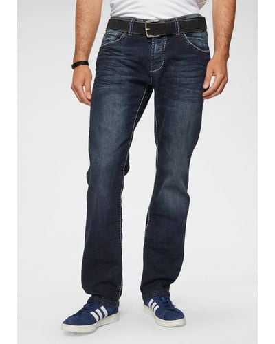 Camp David Straight-Jeans NI:CO:R611 mit markanten Steppnähten - Blau