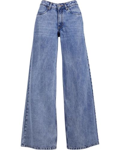 Urban Classics Bequeme Jeans Ladies Mid Waist Wide Denim - Blau