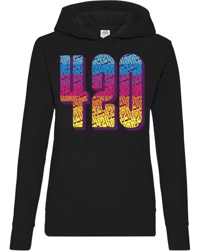 Youth Designz Kapuzenpullover 420 Regenbogen Hoodie Pullover mit Trendigem Cannabis Frontdruck - Schwarz