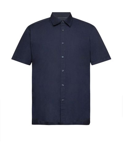 Edc By Esprit Kurzarmhemd Kurzärmeliges Hemd aus nachhaltiger Baumwolle - Blau