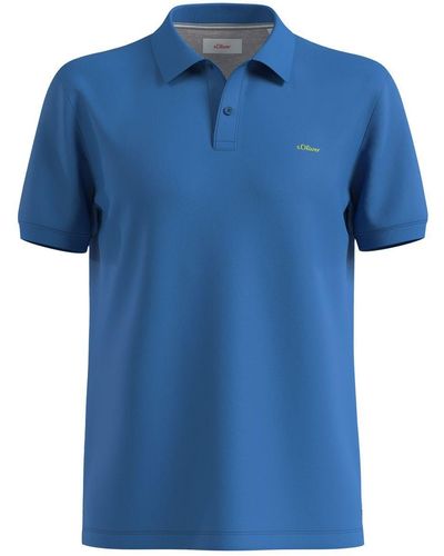S.oliver Poloshirt Basic (1-tlg) Piqué, Kragen, Knöpfe, Logo-Stickeri - Blau