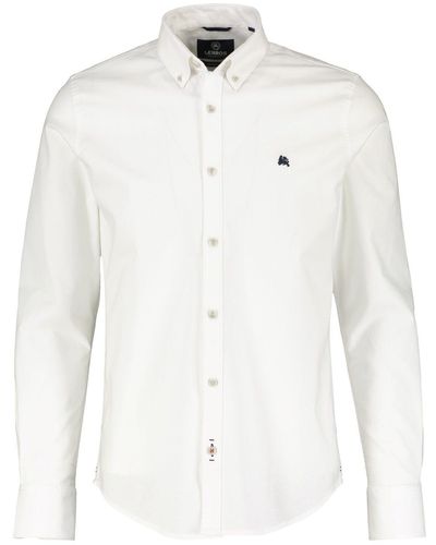 Lerros Langarmhemd mit Frontprint-Logo - Weiß