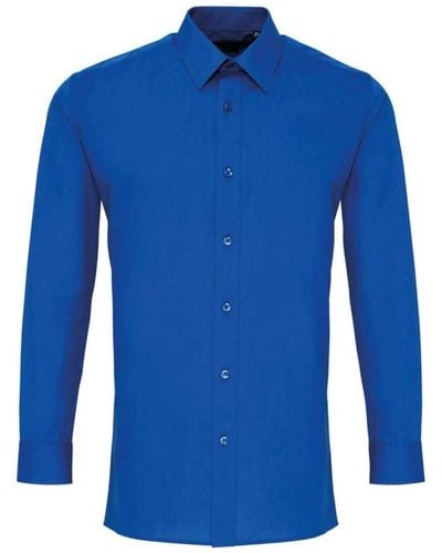 PREMIER Langarmhemd Hemd Shirt Longsleeve Poplin Baumwolle Freizeithemd - Blau
