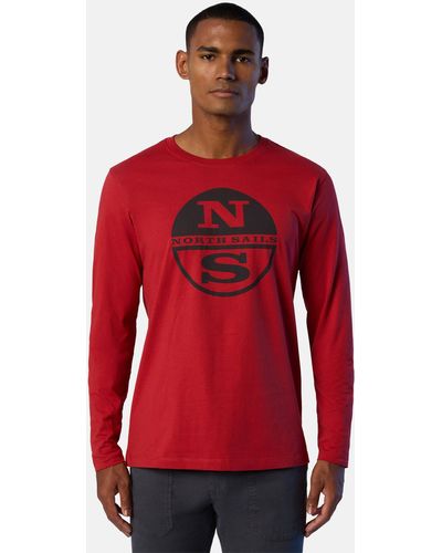 North Sails Langarm-T-Shirt Logo-Druck mit klassischem Design - Rot