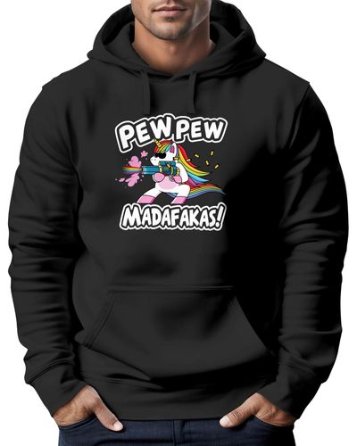 MoonWorks Hoodie Pew Madafakas böses Einhorn Regenbogen Unicorn Kapuzen-Pullover ® - Schwarz