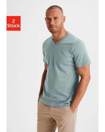 Kangaroos Shirt Regular Fit, (2er-Pack) Freizeitshirt mit Kurzarm, V-Ausschnitt aus reine Baumwolle - Grau