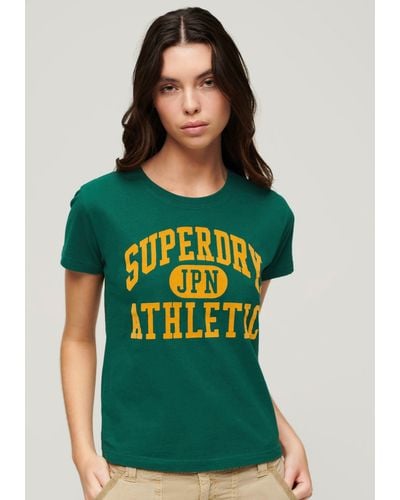 Superdry Print-Shirt stylisches T-Shirt VARSITY FLOCKED FITTED TEE - Grün
