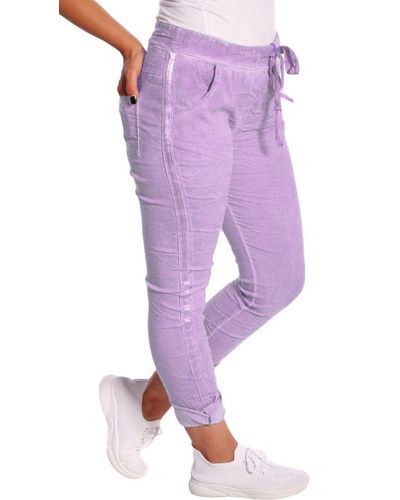 Charis Moda Jogg Pants Jogpants im stylischen Used Look mit Streifen an der Seite - Lila