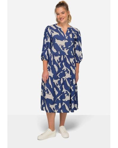 Laurasøn Sommerkleid Kleid A-Line allover Print Tunika-Ausschnitt - Blau