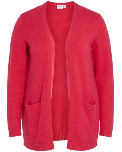 Vila Plus Size Strickjacke Stretch Cozy Cardigan Übergröße VIRIL 6133 in Neon Pink - Rot