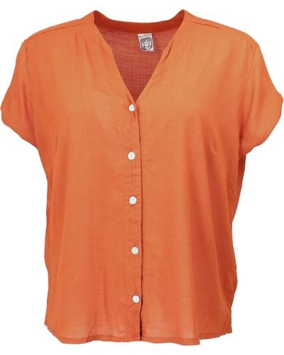Guru-Shop Longbluse Luftiges Basic Blusentop, kurzarm Bluse -.. alternative Bekleidung - Orange