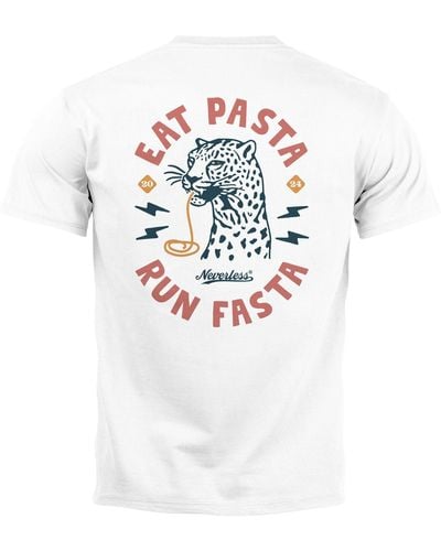 Neverless T-Shirt Backprint Aufdruck Schrift Eat Pasta Brustlogo Retro mit Print - Weiß