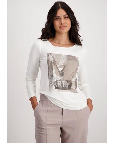 Monari Langarmshirt mit Print - Weiß