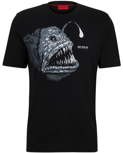 HUGO T-Shirt mit saisonalem Artwork - Schwarz